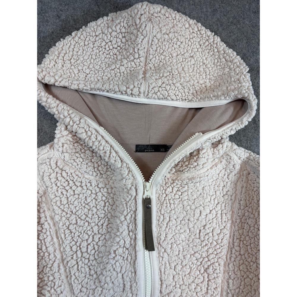 PrAna Sherpa Fleece Hoodie Womens XS Beige Lined Sweatshirt Teddy Pullover Cozy